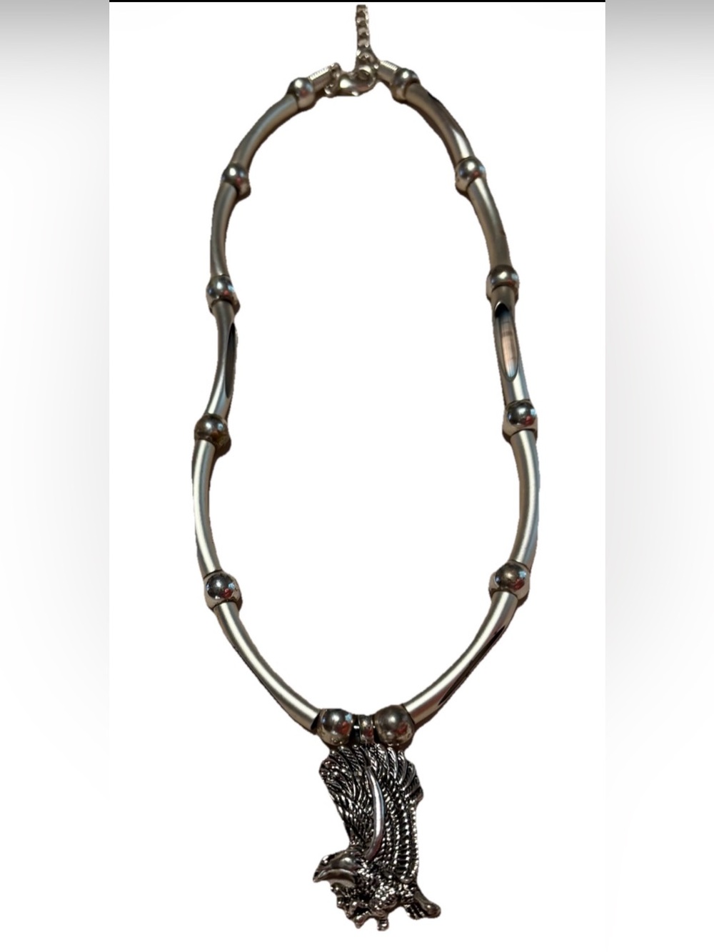Silver Eagle Necklace Tube And Ball Chain Or Beaded Bar Design Segments Curve